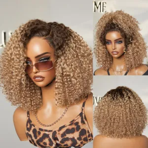 12 Inches=$79.9 | Put On & Go Ombre Ash Blonde Kinky Curly Glueless Minimalist HD Lace Wig Pre-Cut Lace