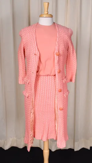 1960s Peach Knit 3pc Coat Dress Set