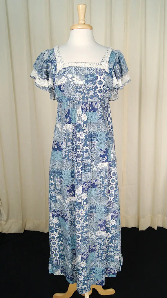 1960s Ruffle Hippie Maxi Dress
