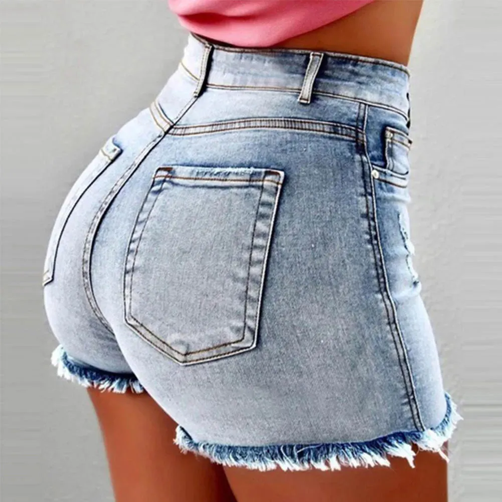 2020 Summer Hot Shorts Women Jeans High Waist Denim Shorts Fringe Frayed Ripped Denim Shorts for Women Hot Shorts with Pockets