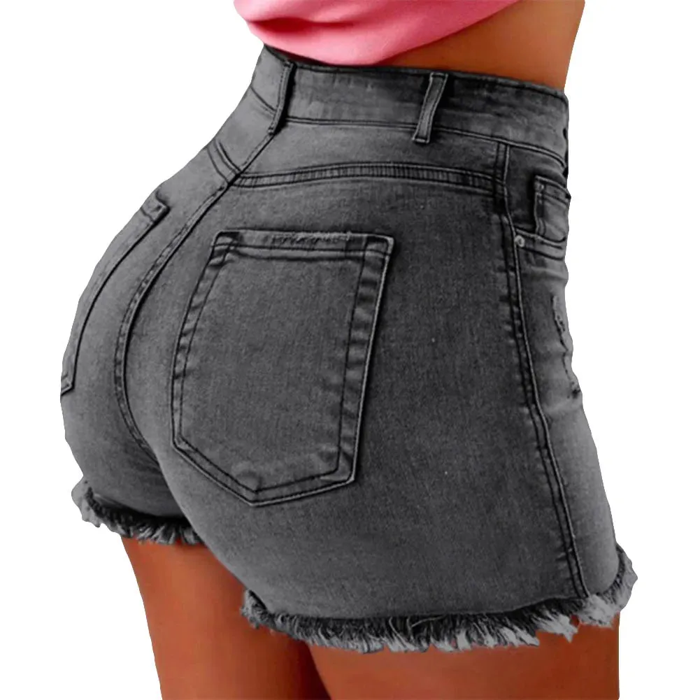 2020 Summer Hot Shorts Women Jeans High Waist Denim Shorts Fringe Frayed Ripped Denim Shorts for Women Hot Shorts with Pockets