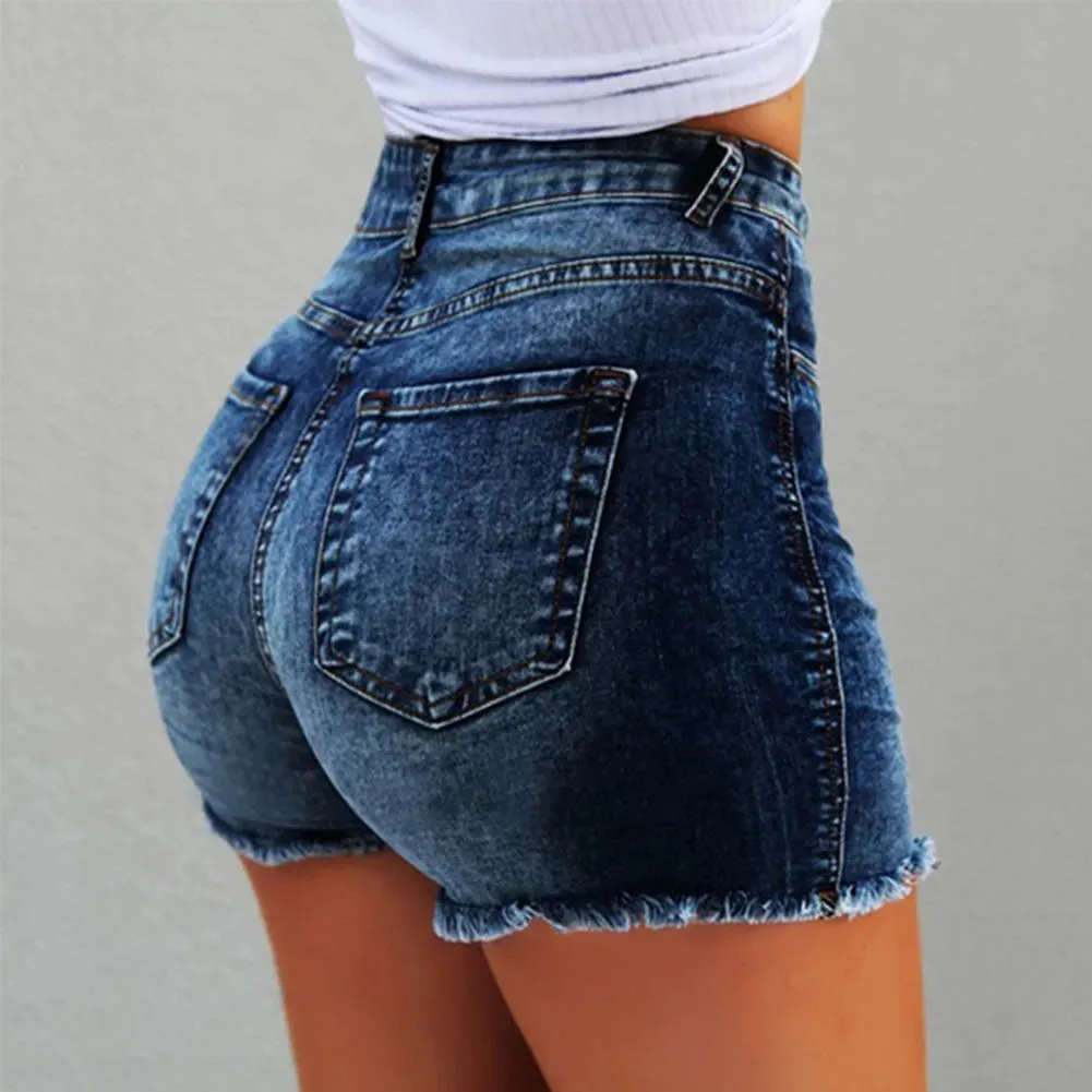 2020 Summer Hot Shorts Women Jeans High Waist Denim Shorts Fringe Frayed Ripped Denim Shorts for Women Hot Shorts with Pockets
