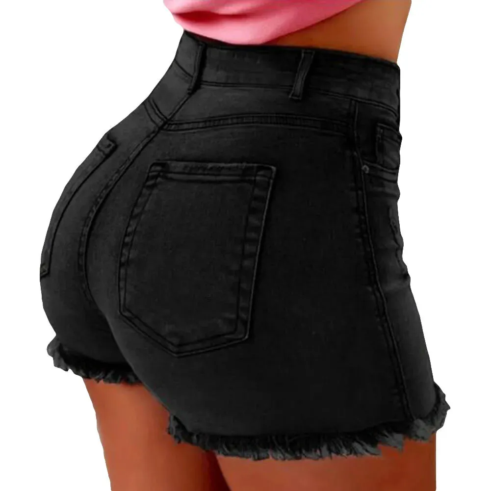 2020 Summer Hot Shorts Women Jeans High Waist Denim Shorts Fringe Frayed Ripped Denim Shorts for Women Hot Shorts with Pockets