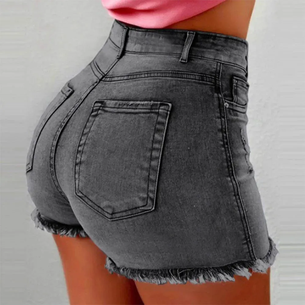 2020 Summer Hot Shorts Women Jeans High Waist Denim Shorts Fringe Frayed Ripped Denim Shorts for Women Hot Shorts with Pockets