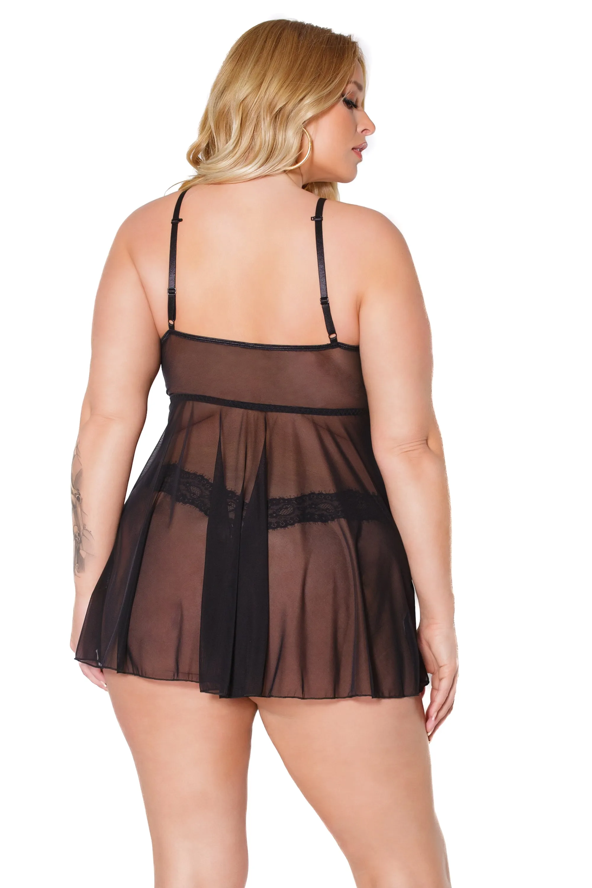 22308 - Babydoll & Thong Set - Black