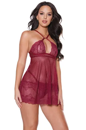 22312 - Babydoll & Thong Set - Merlot