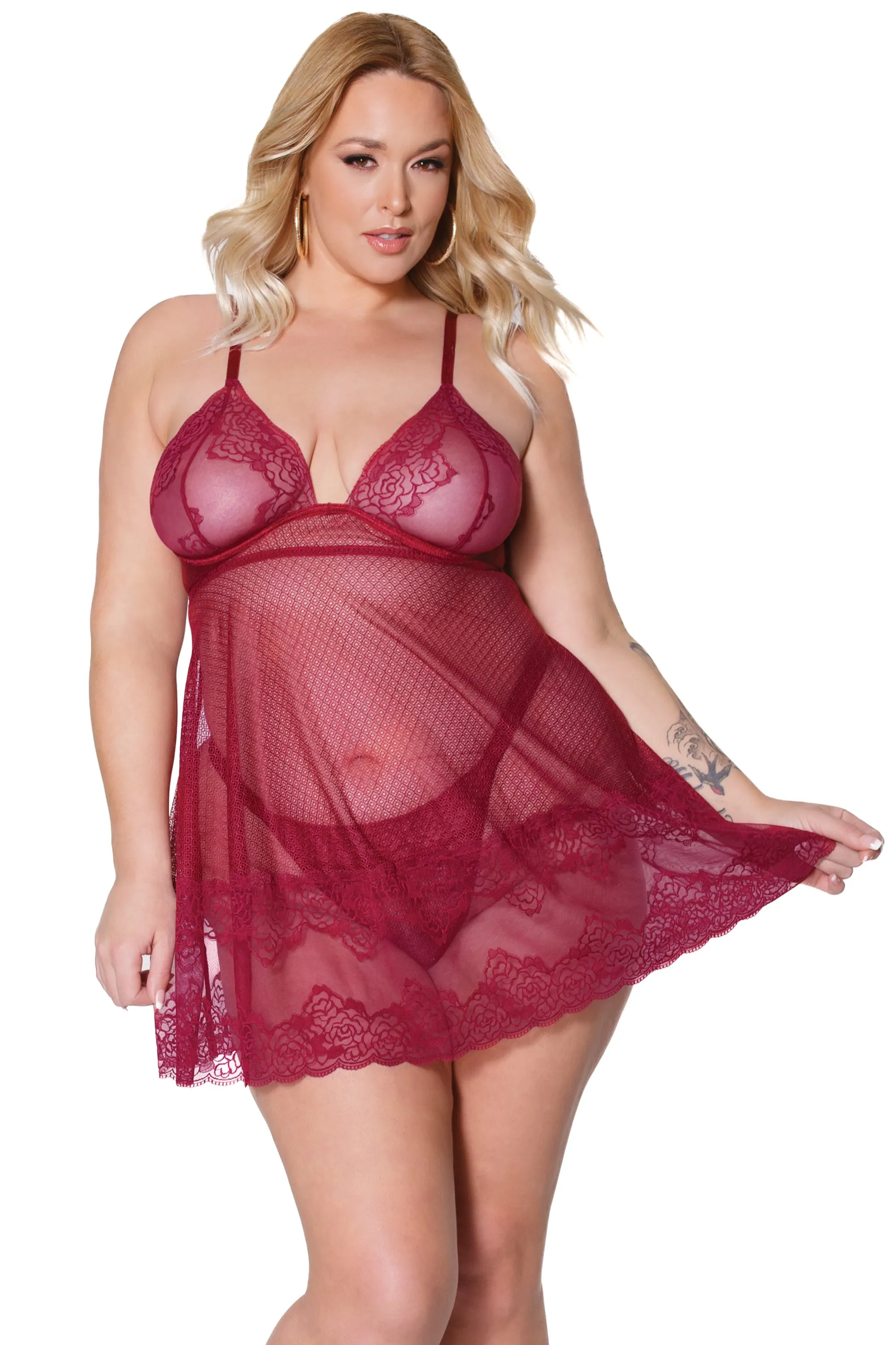 22312 - Babydoll & Thong Set - Merlot