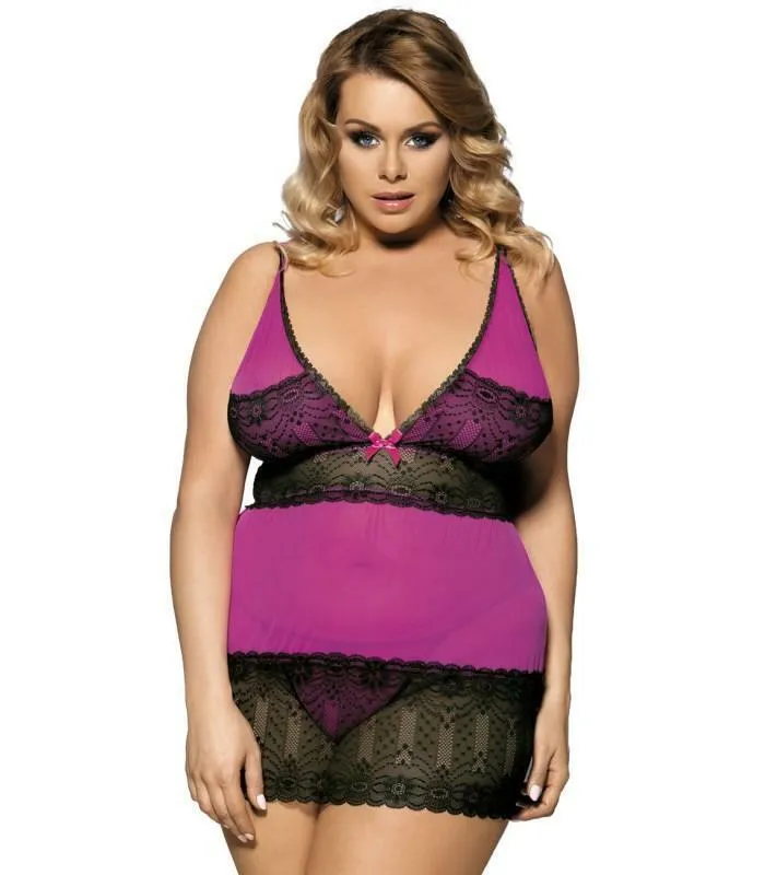 4XL -5XL Purple Black lace mesh Babydoll