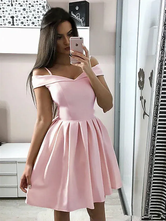 A-Line Minimalist Sexy Party Wear Cocktail Party Dress V Neck Sleeveless Knee Length Stretch Fabric
