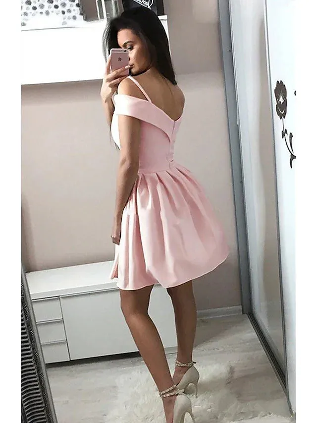 A-Line Minimalist Sexy Party Wear Cocktail Party Dress V Neck Sleeveless Knee Length Stretch Fabric