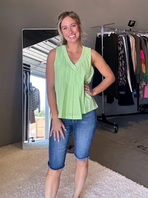 Apple of My Eye Pintuck Flared Babydoll Tank Top