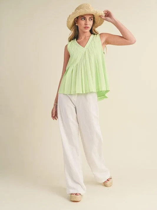 Apple of My Eye Pintuck Flared Babydoll Tank Top