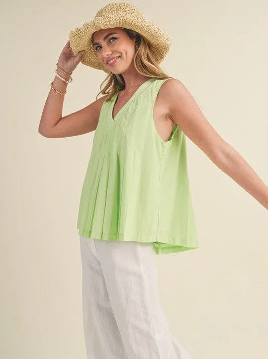 Apple of My Eye Pintuck Flared Babydoll Tank Top