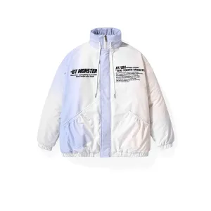 Apricot purple letter-printed drawstring stand-up collar with rotator sleeves closed sleeves padded jacket