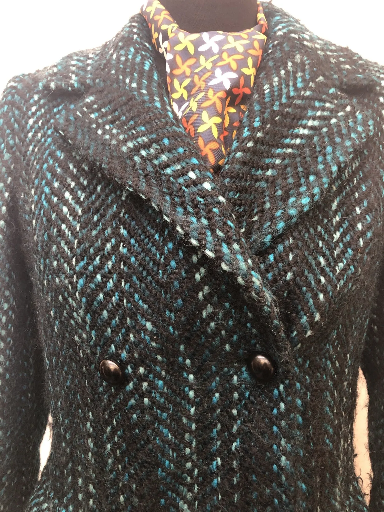 Aquascutum Herringbone Full Length Coat - Turquoise - Size 12