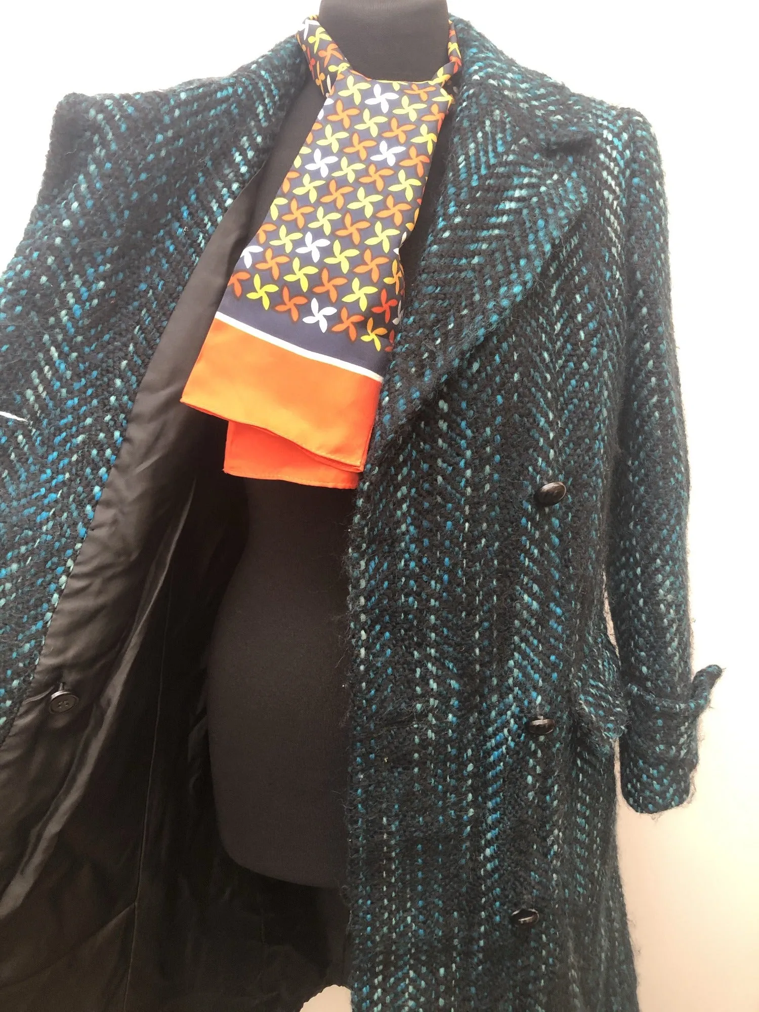 Aquascutum Herringbone Full Length Coat - Turquoise - Size 12