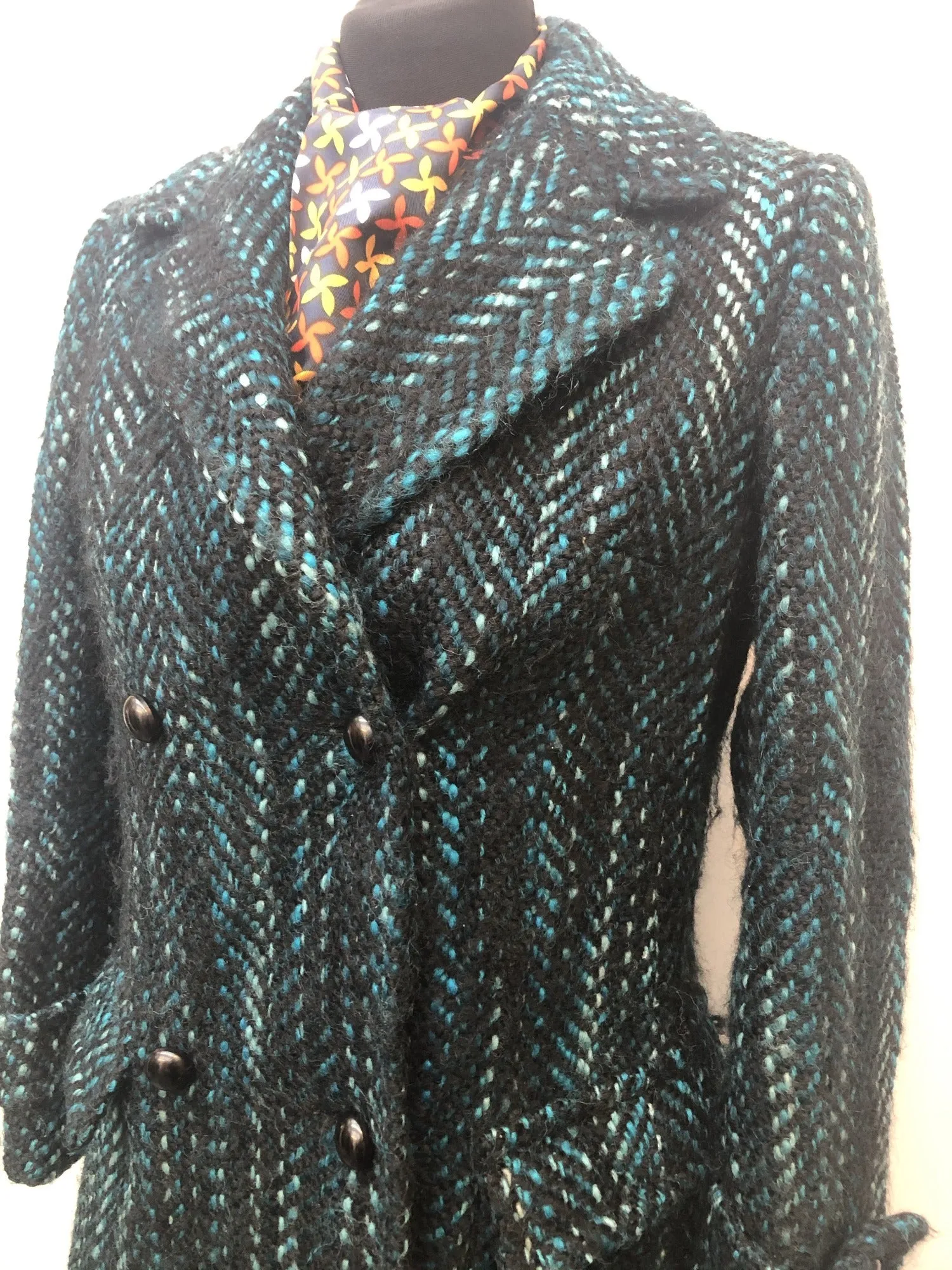 Aquascutum Herringbone Full Length Coat - Turquoise - Size 12