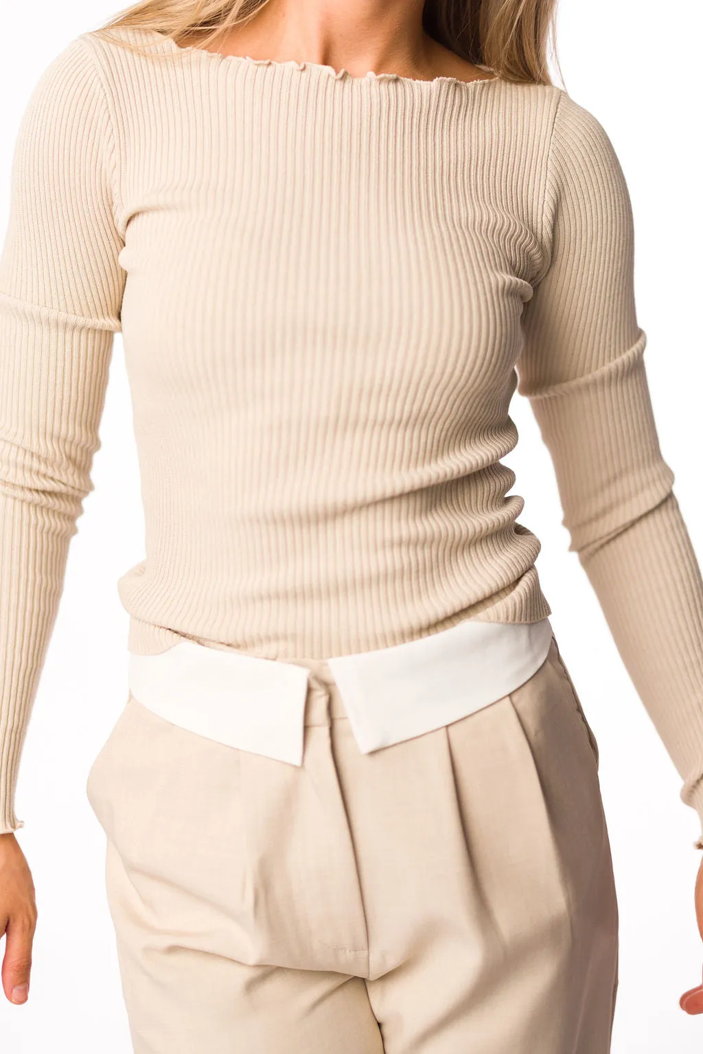 Arianna Knit Long Sleeve Top in Taupe