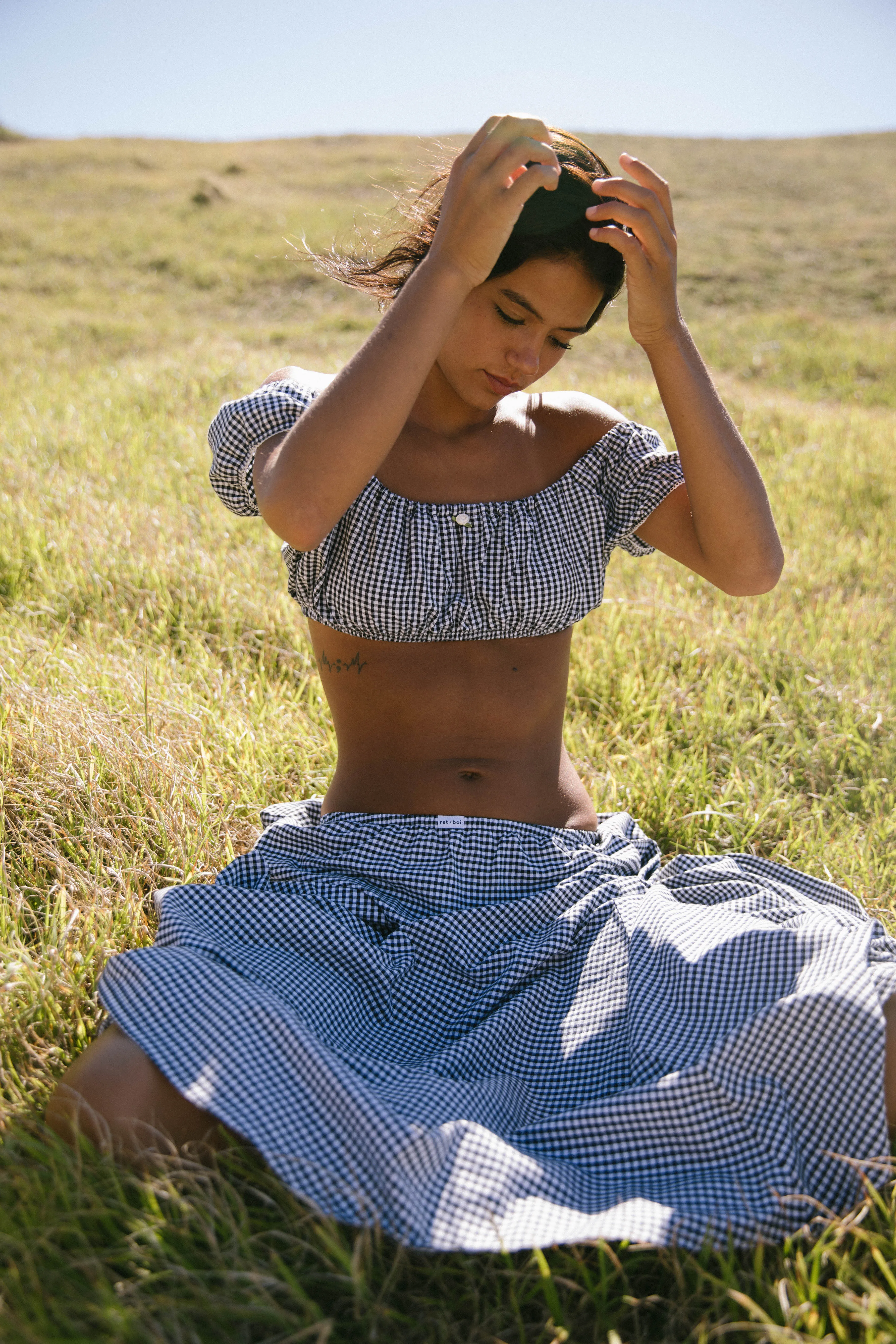 BABYDOLL TOP IN BLACK GINGHAM