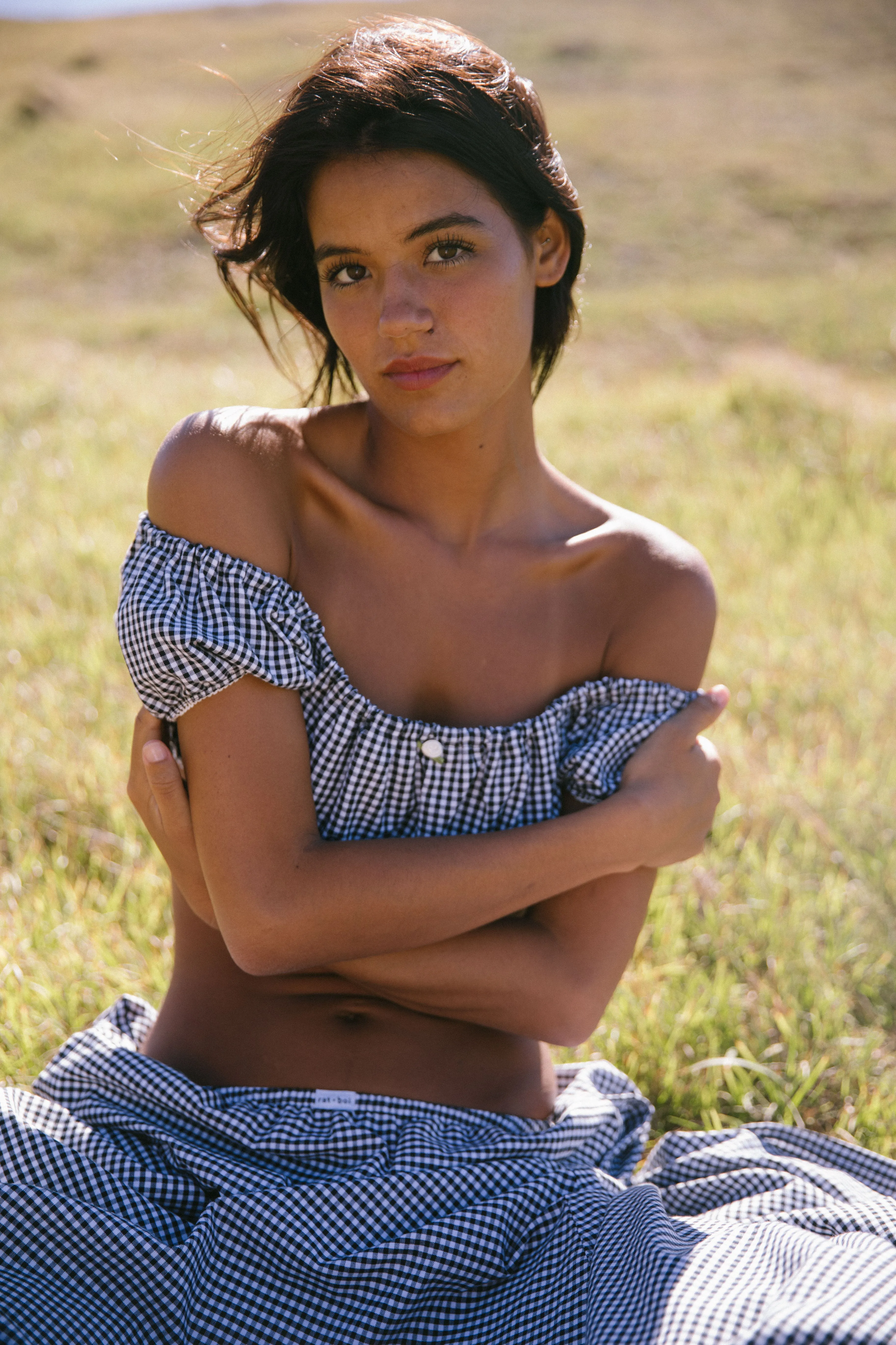 BABYDOLL TOP IN BLACK GINGHAM