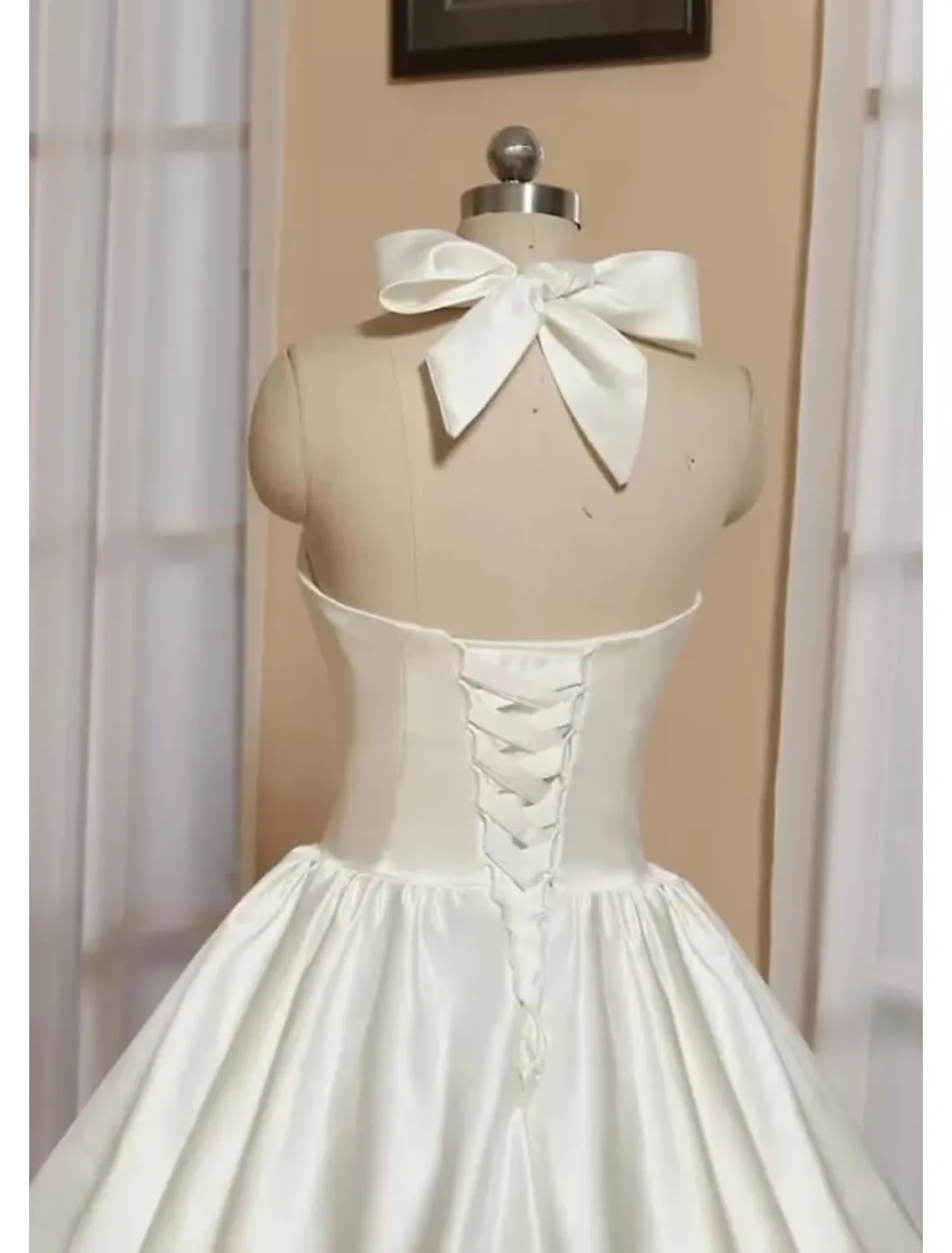 Ball Gown A-Line Cocktail Dresses Minimalist Dress Engagement Tea Length Sleeveless Halter Italy Satin with Butterfly