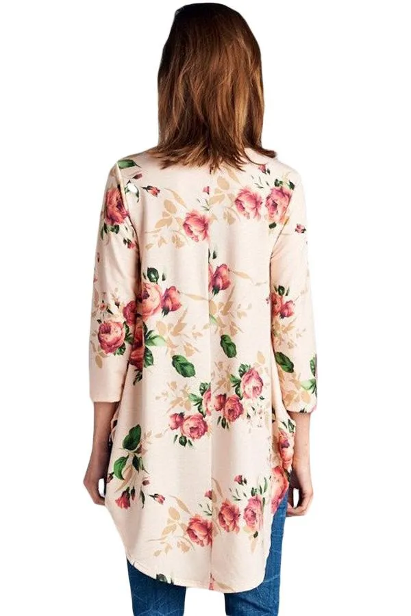 Beige Floral Babydoll 3/4 Sleeves Top