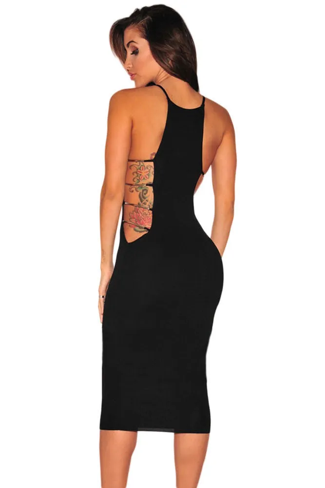 Black Cut Out Slim Midi Dress