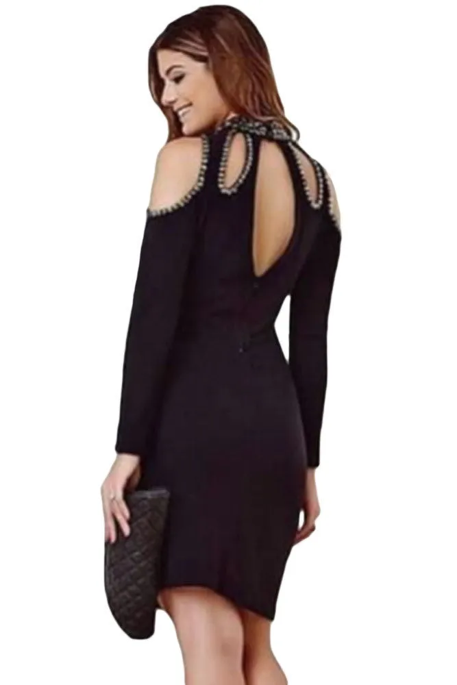 Black Cutout Slim Long Sleeves Dress