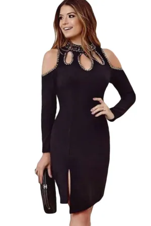 Black Cutout Slim Long Sleeves Dress