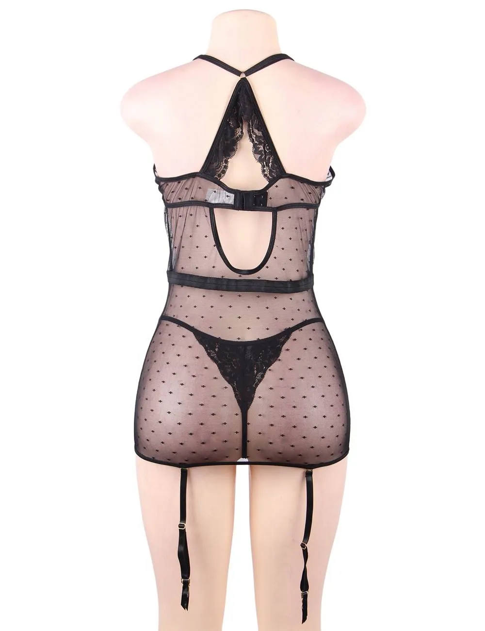 Black Delicate lace Stitching Babydoll With Underwire