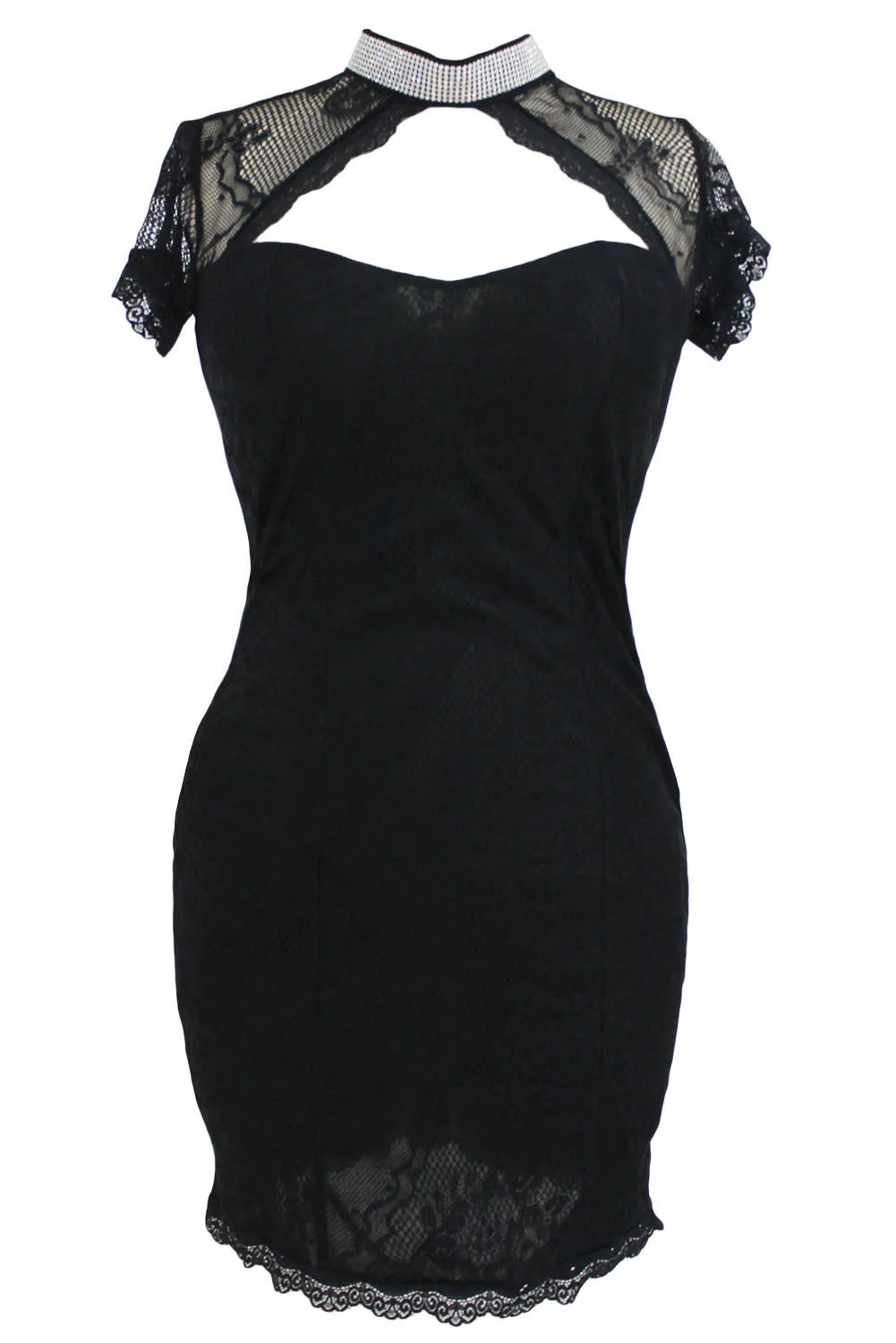 Black Diamond Lace Mini Slim Dress