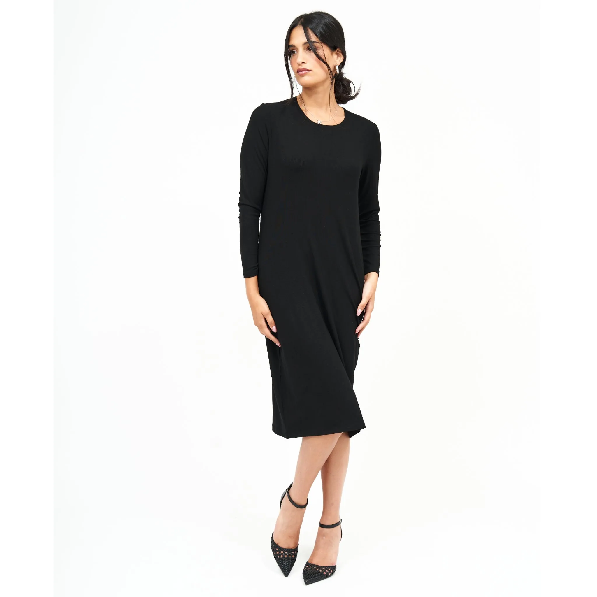 Black Loose Basic Dress by DF