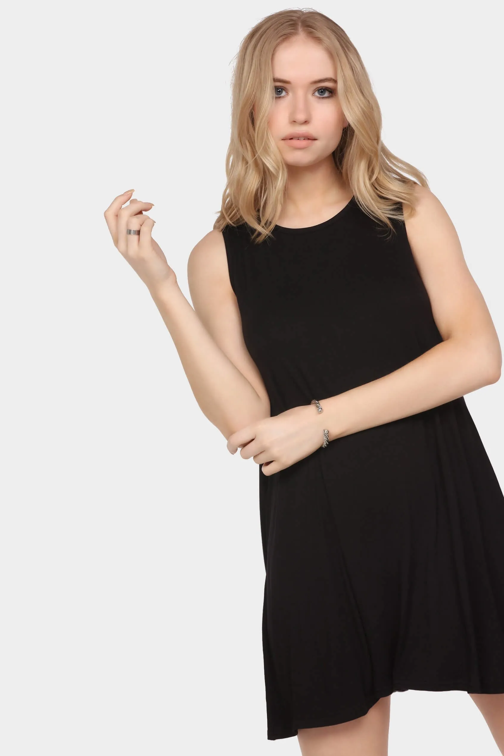 Black Sleeveless Swing Dress