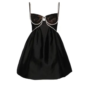 Black Taffetta Diamante Mini Dress