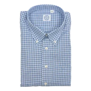 Blue, Navy, and White Check Button Down Dress Shirt