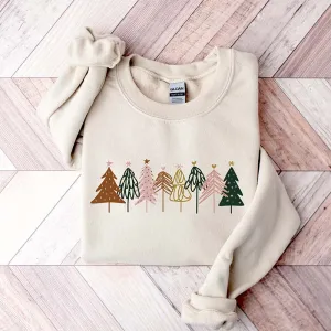 Boho Christmas Trees Minimalist Sweatshirt