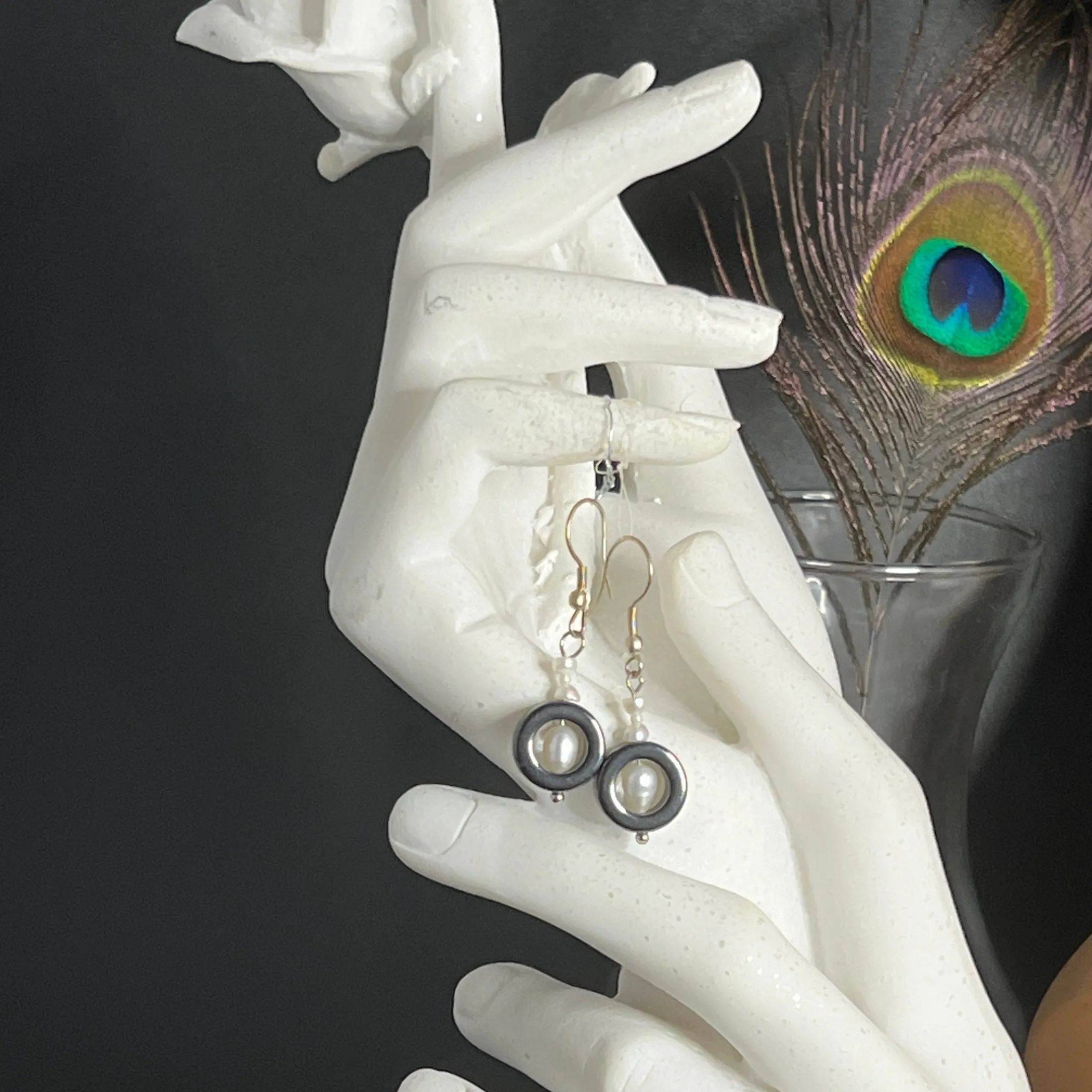 Bow Pearl with Glass Loop Earrings