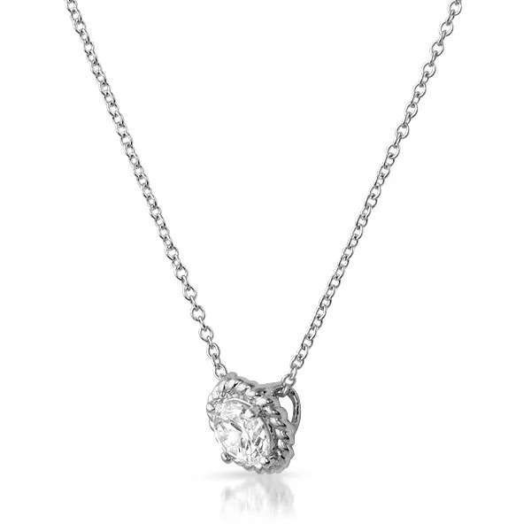 Braided Border CZ Solitaire Silver Pendant Set
