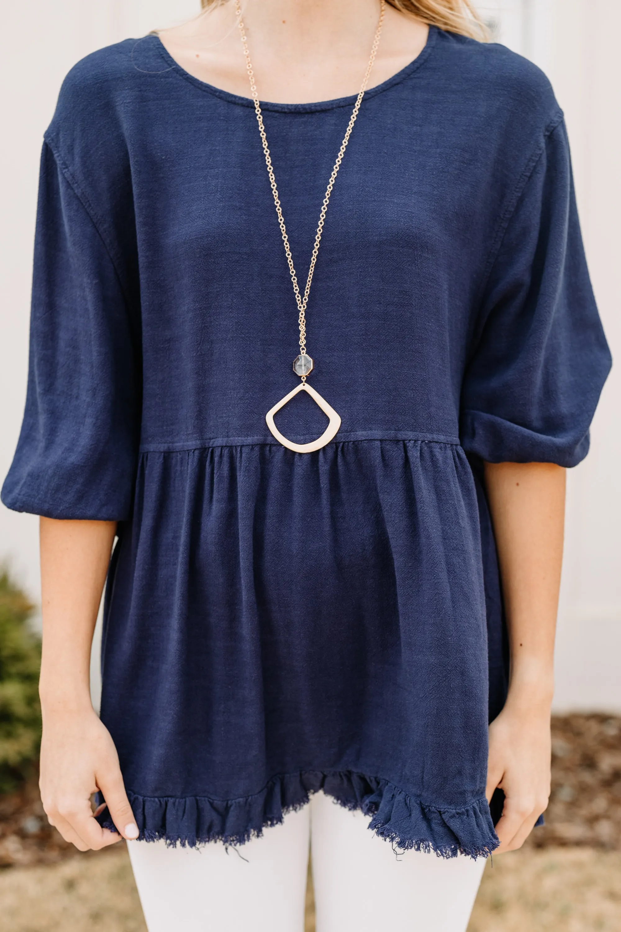 Bring You Around Navy Blue Linen Babydoll Top