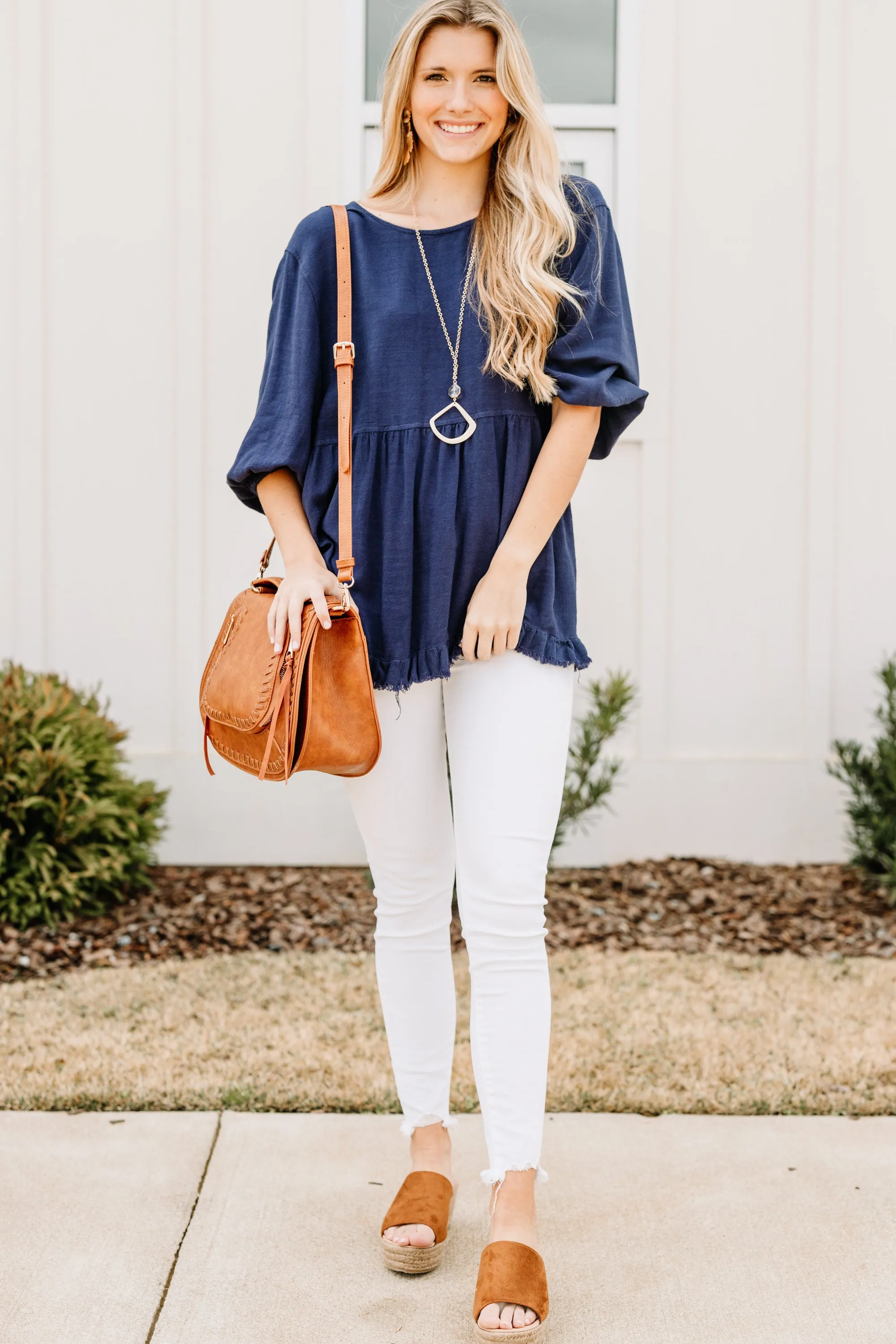 Bring You Around Navy Blue Linen Babydoll Top