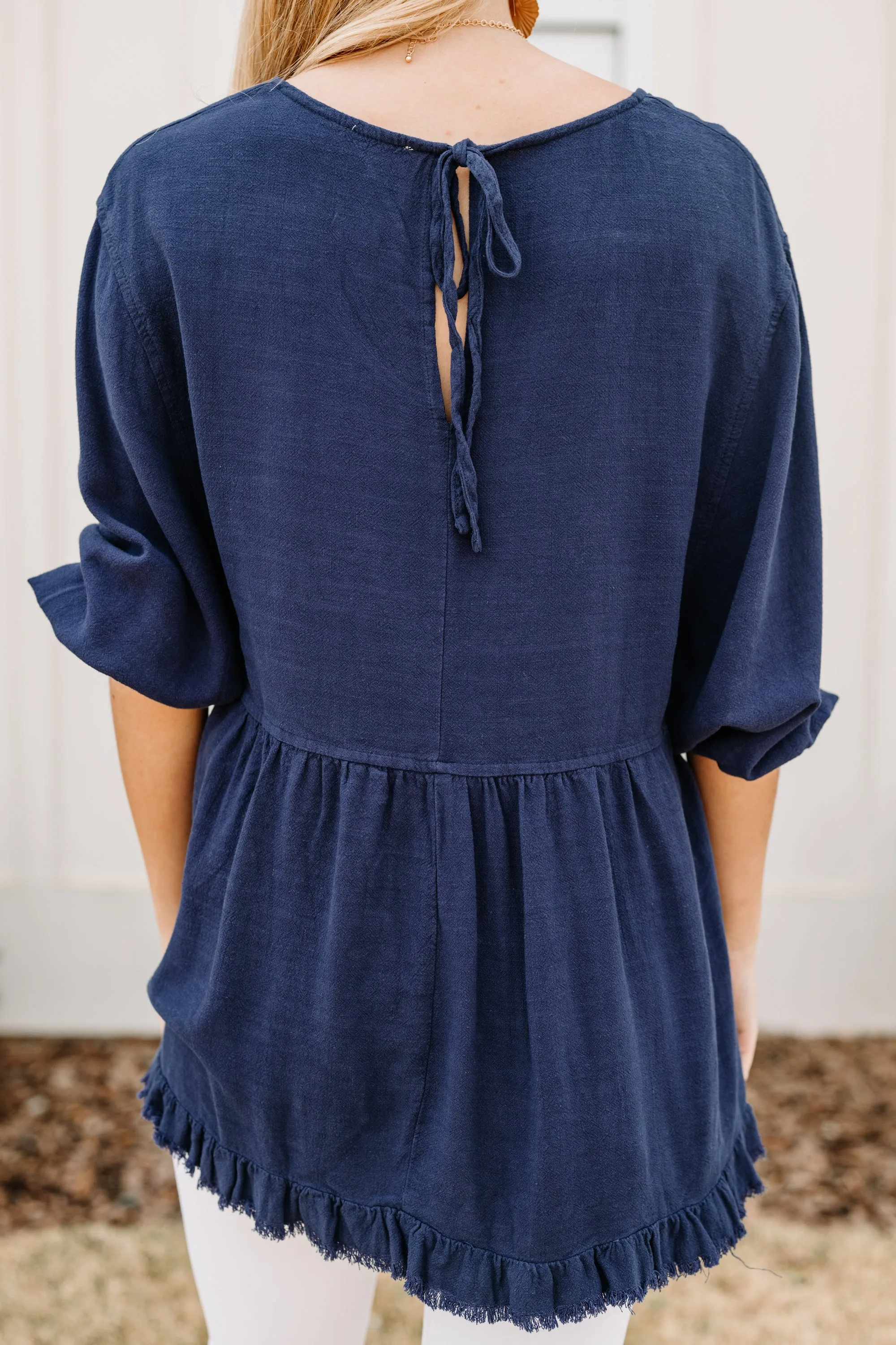 Bring You Around Navy Blue Linen Babydoll Top