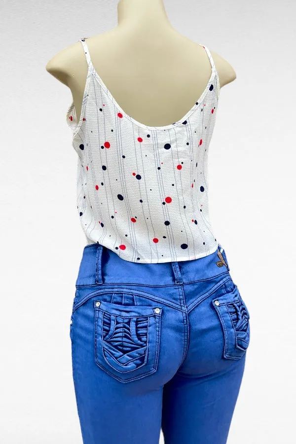 Button Up Self Tie Crop Top
