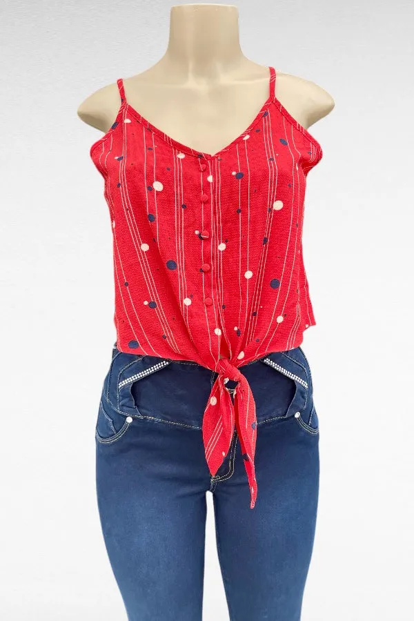 Button Up Self Tie Crop Top