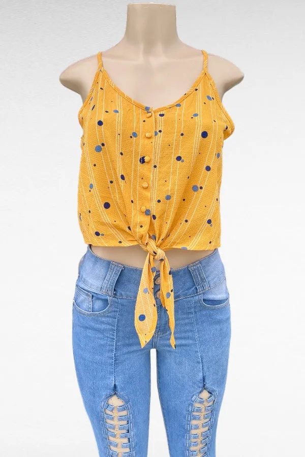 Button Up Self Tie Crop Top