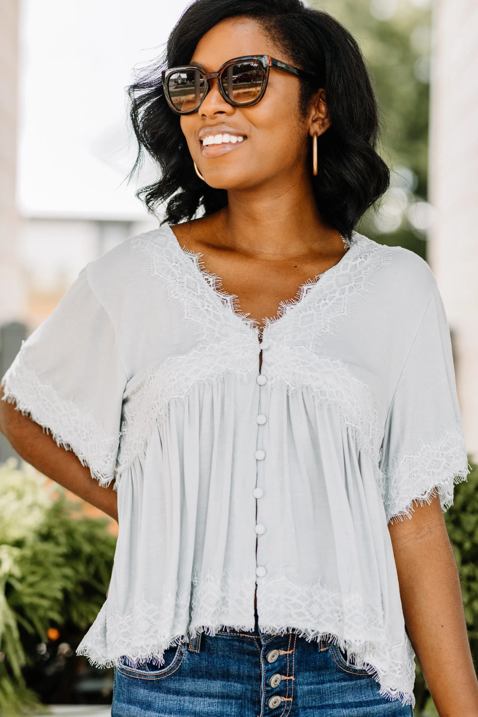 Check The References Cloud Gray Lace Top