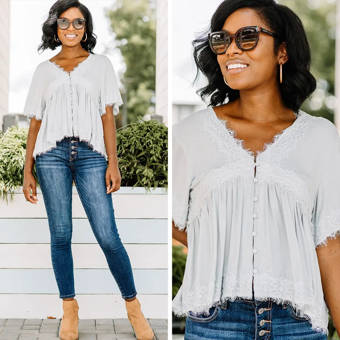 Check The References Cloud Gray Lace Top