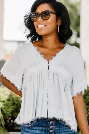 Check The References Cloud Gray Lace Top