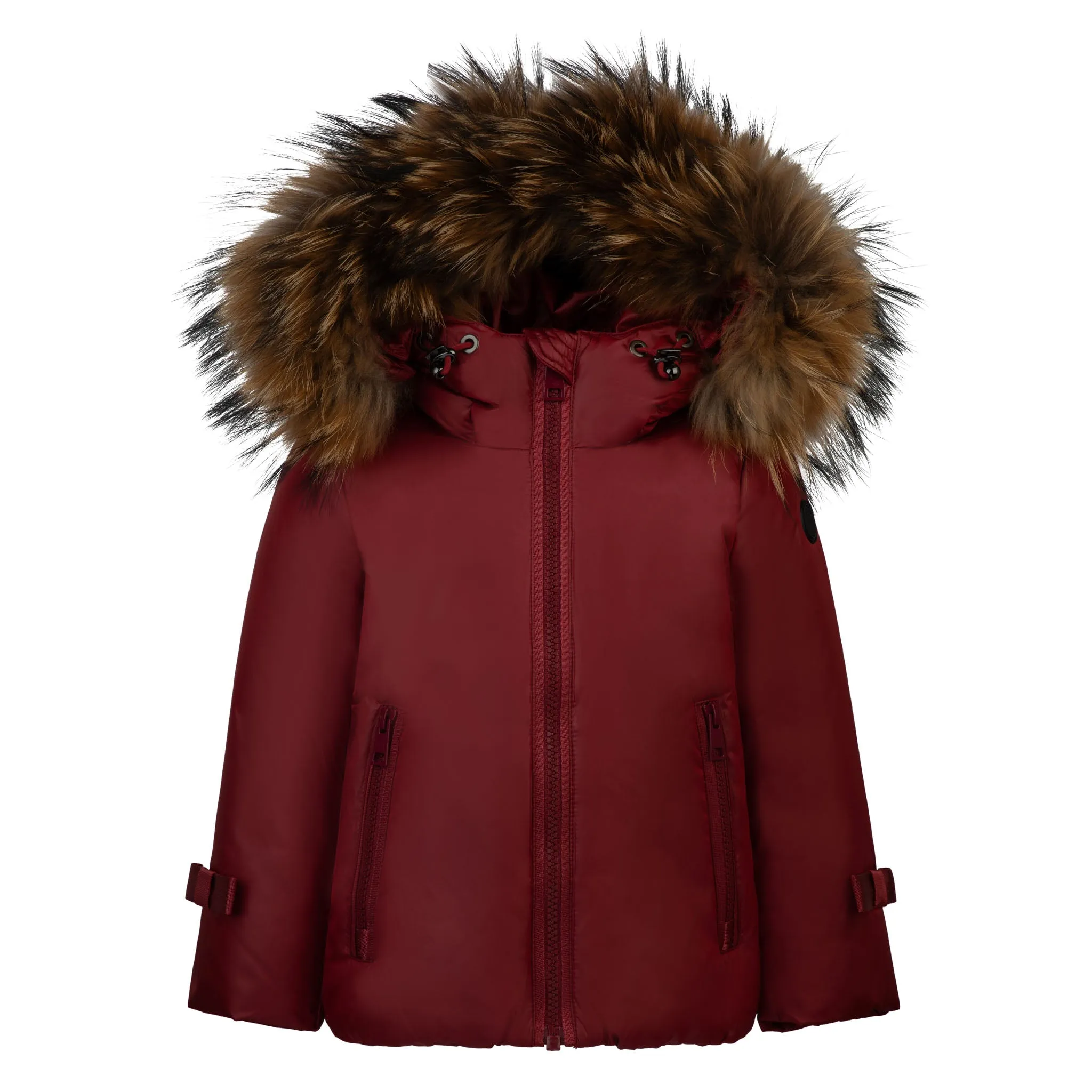 coat bow sleeve down with fur - red