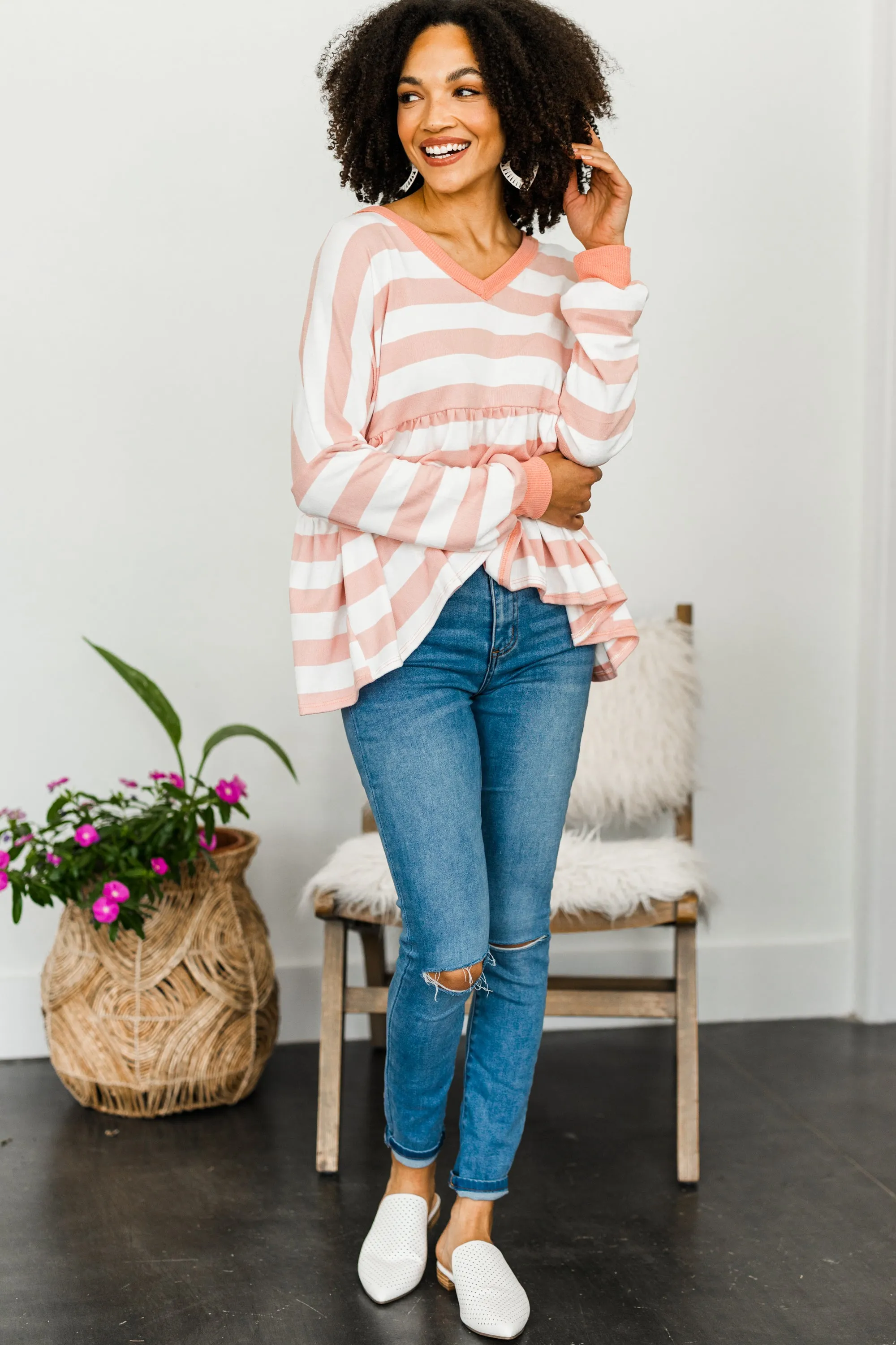 Come Back To Me Pink Striped Babydoll Top