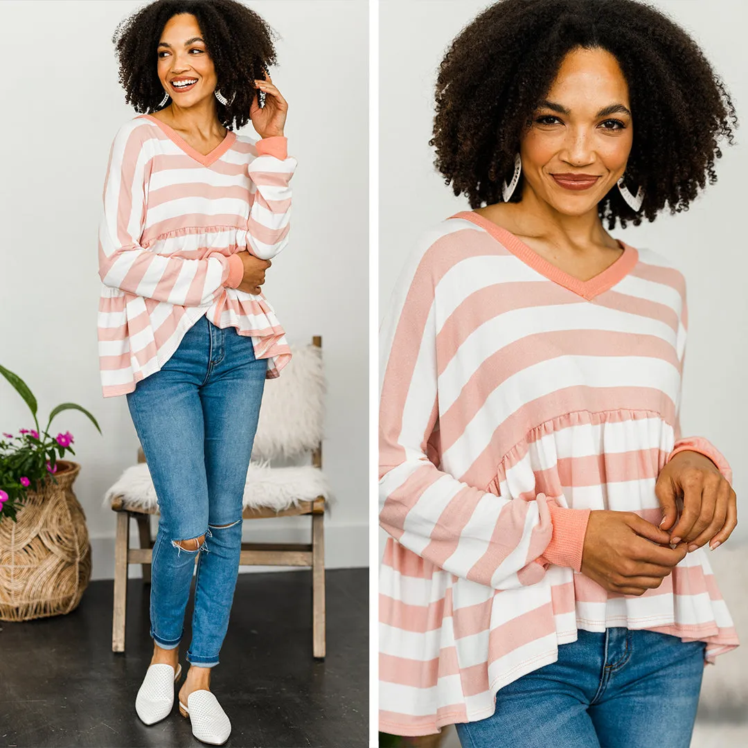 Come Back To Me Pink Striped Babydoll Top